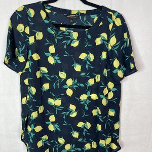 Banana Republic Lemon Print Oversized short sleeve blouse
